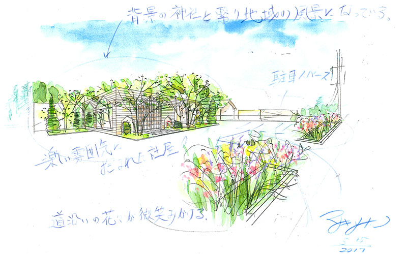 あっとリフォーム 正木さんによる植栽のイメージスケッチ